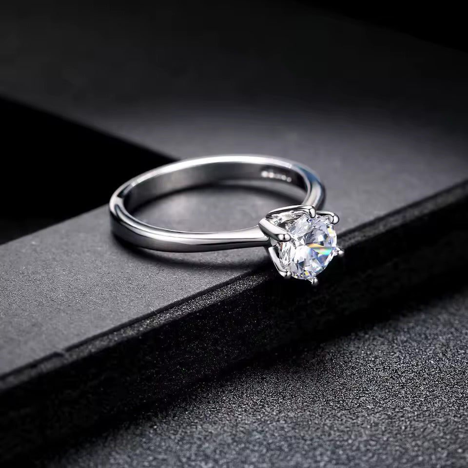 BAGUE SOLITAIRE 6 GRIFFES EN ARGENT