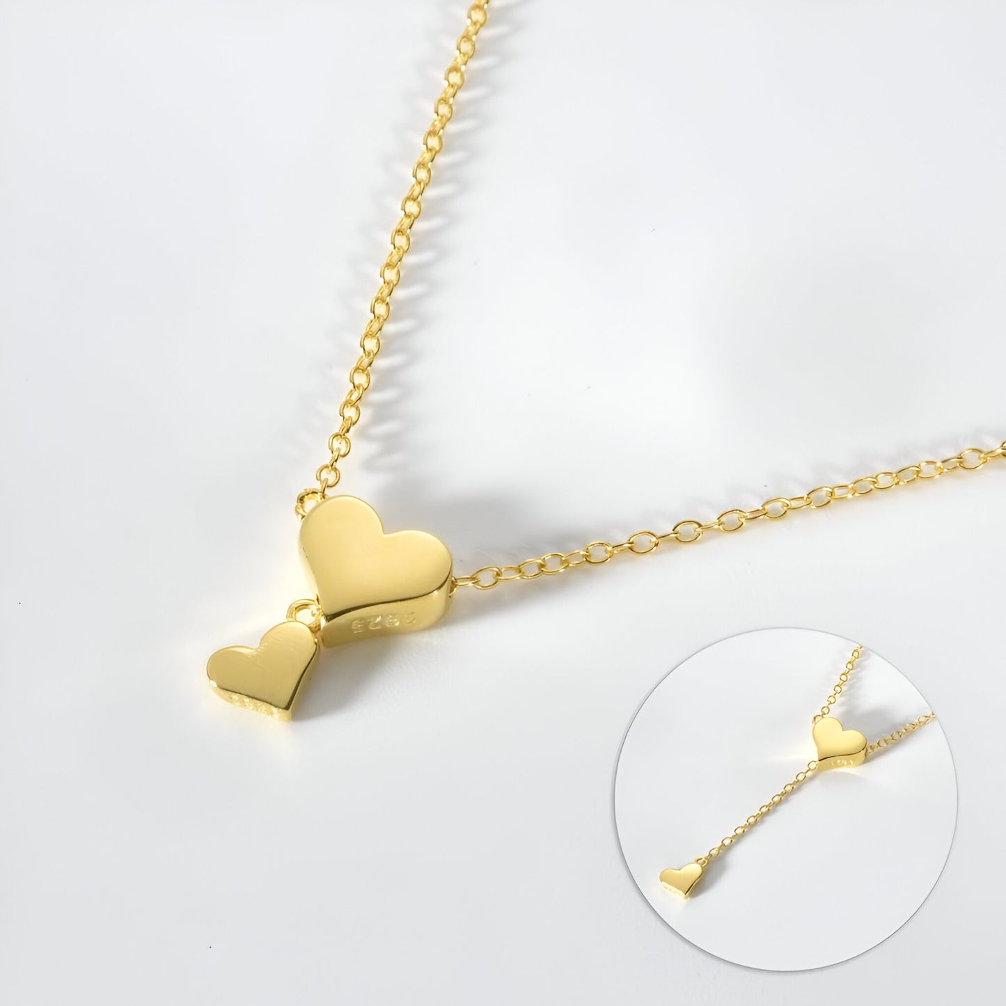 COLLIER LONG CŒUR COULISSANT EN OR