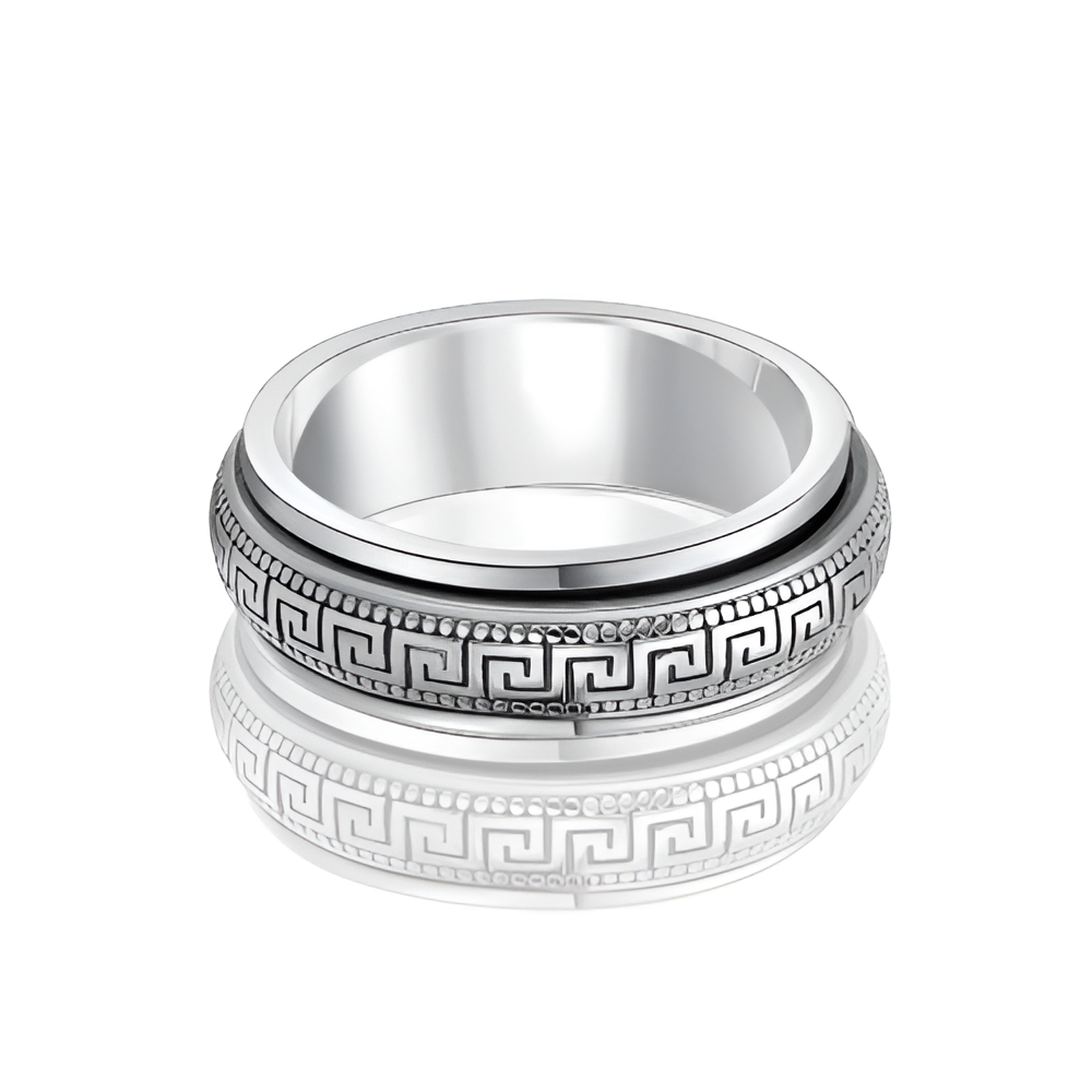 BAGUE MOTIF GREC EN ARGENT BROSSÉ