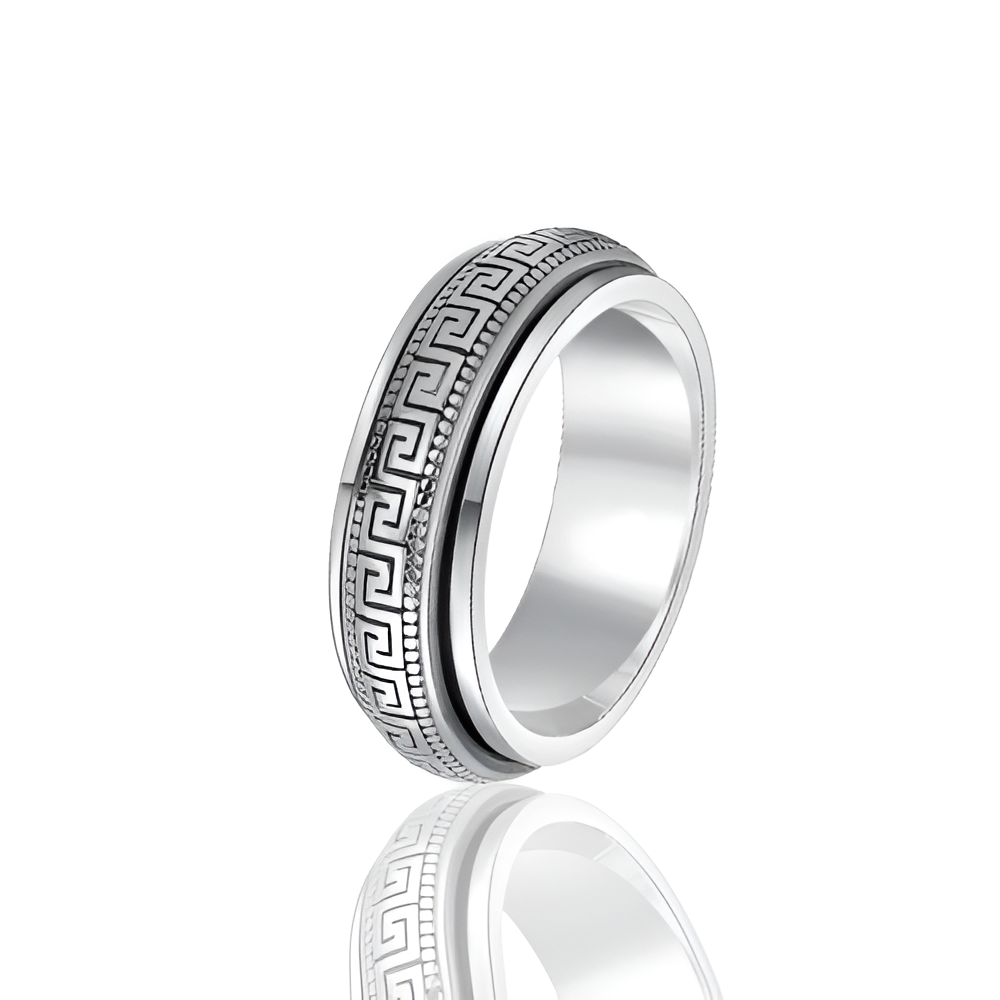 BAGUE MOTIF GREC EN ARGENT BROSSÉ