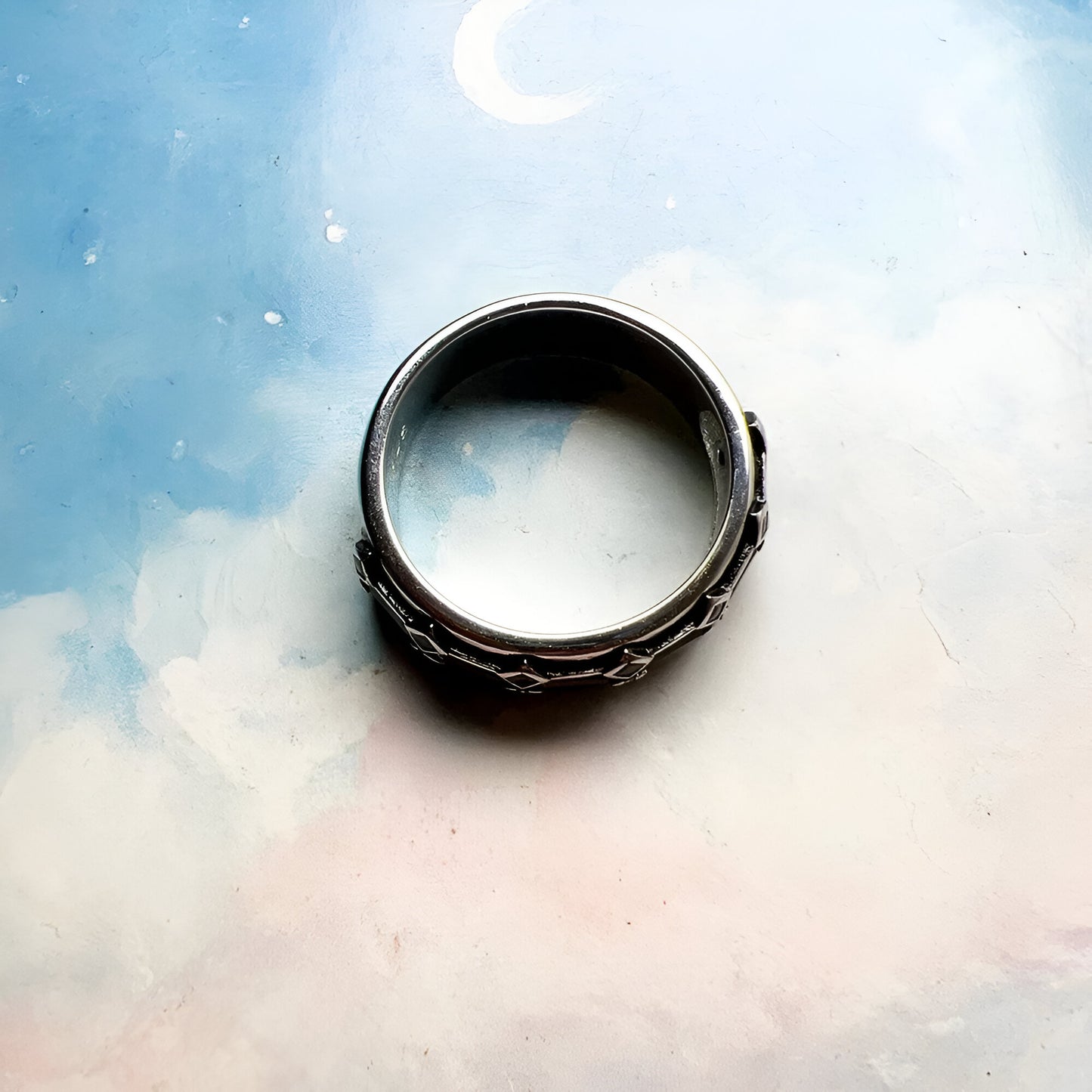 BAGUE MOTIF ARCHITECTONIQUE EN ARGENT OXYDÉ