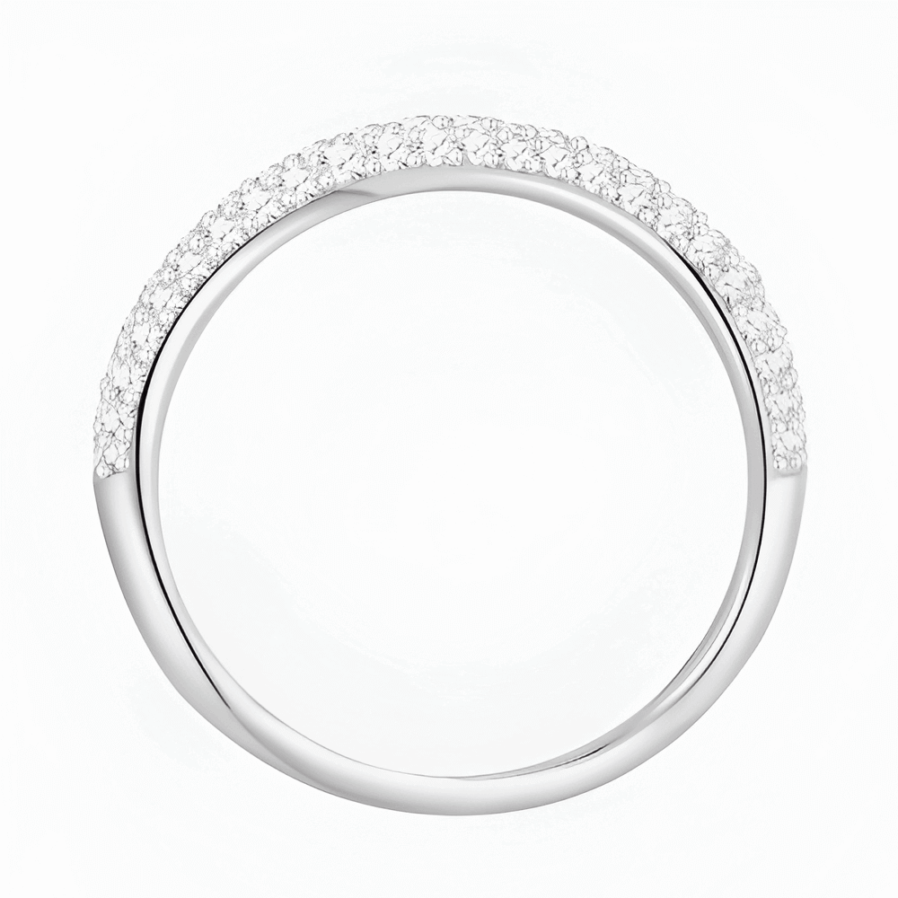 Vue latérale de l’alliance courbée pas chère pour femme en argent 925 et or blanc 18K, ornée de diamants moissanite brillants, bague parfaite comme idée de cadeau pour fête des mères