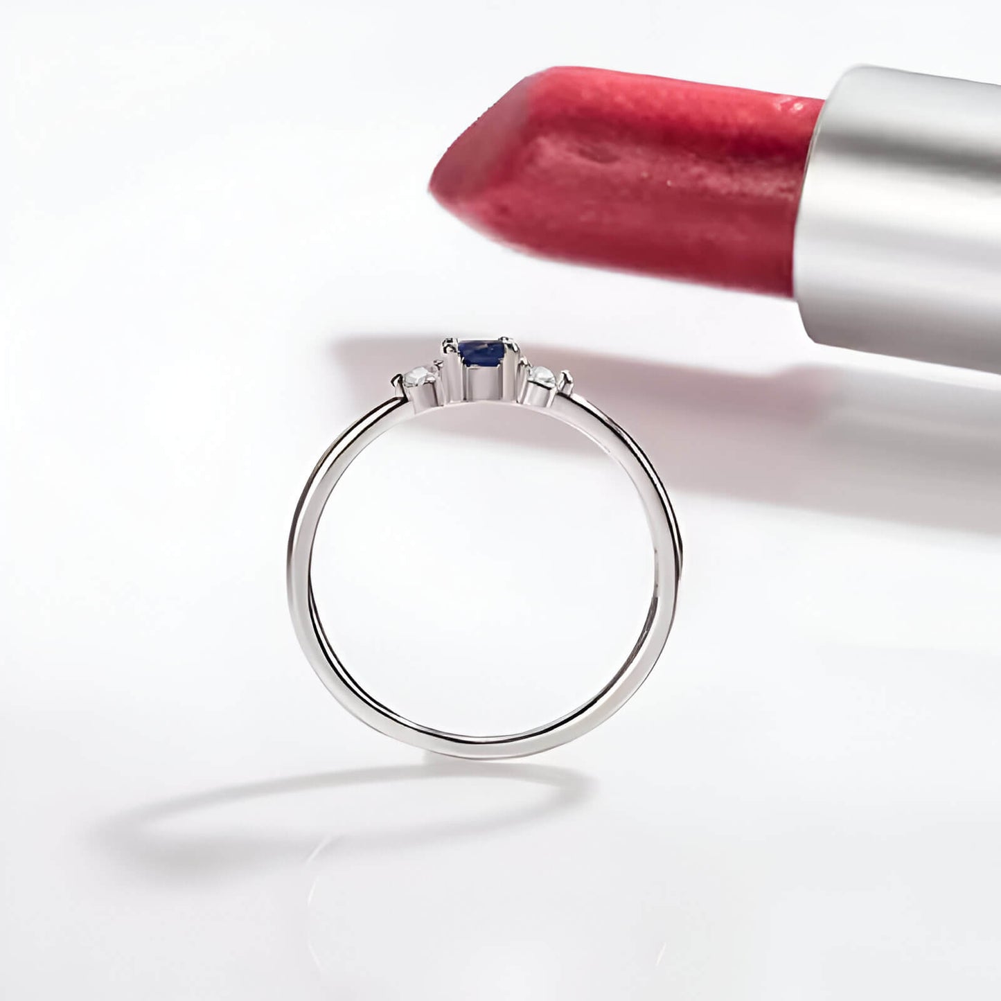 Profil de l'alliance diamant zirconium bleu en argent sterling 925 - Bague de promesse femme or blanc