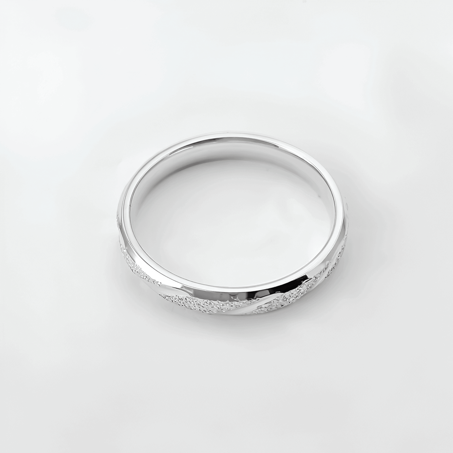 Bague en acier inoxydable rayée vue de dessus, alliance mariage pas cher en argent plaqué or blanc 14K, bijoux femme