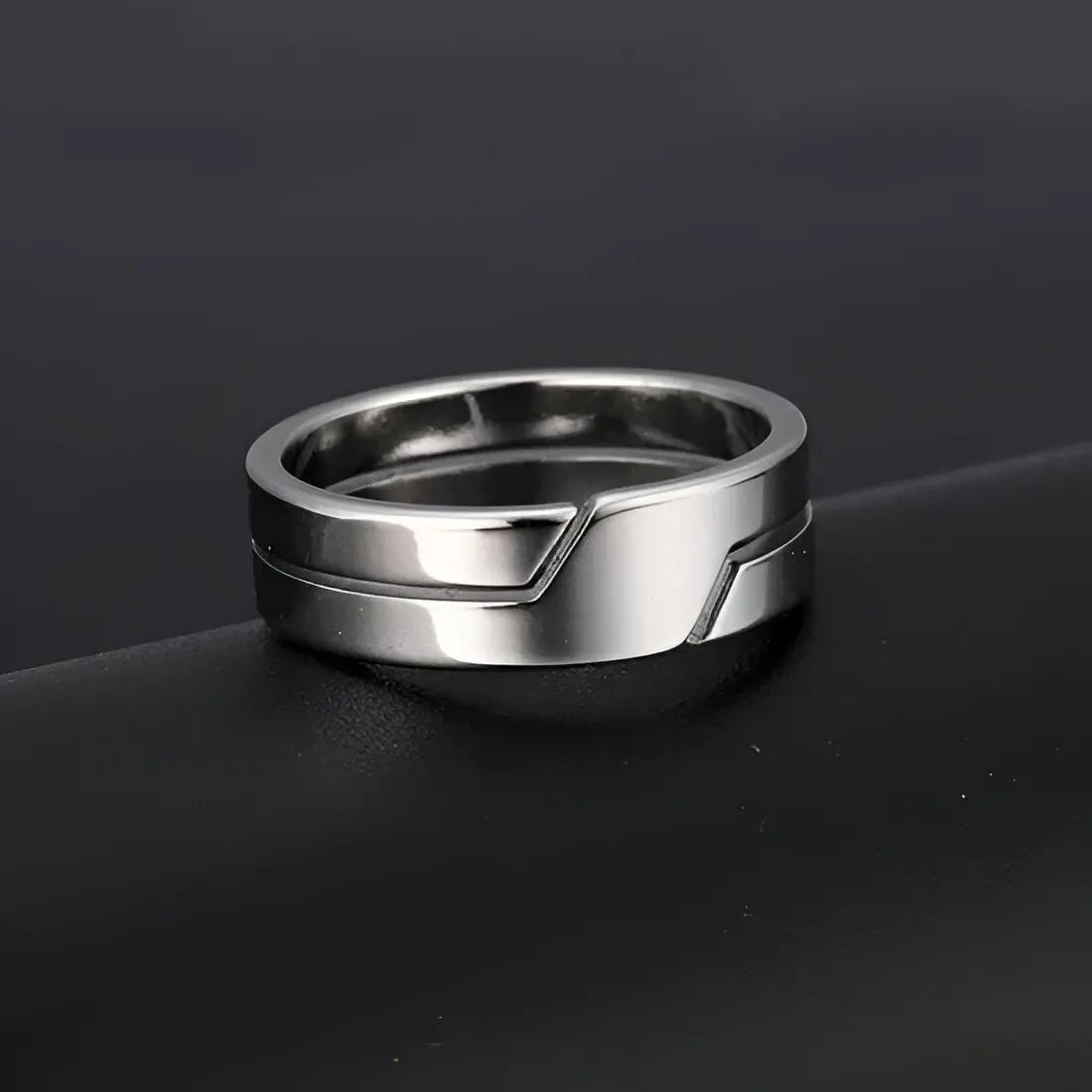 Anneau rainures en acier inoxydable pour hommes et femmes - choix de couleurs or, argent et noir