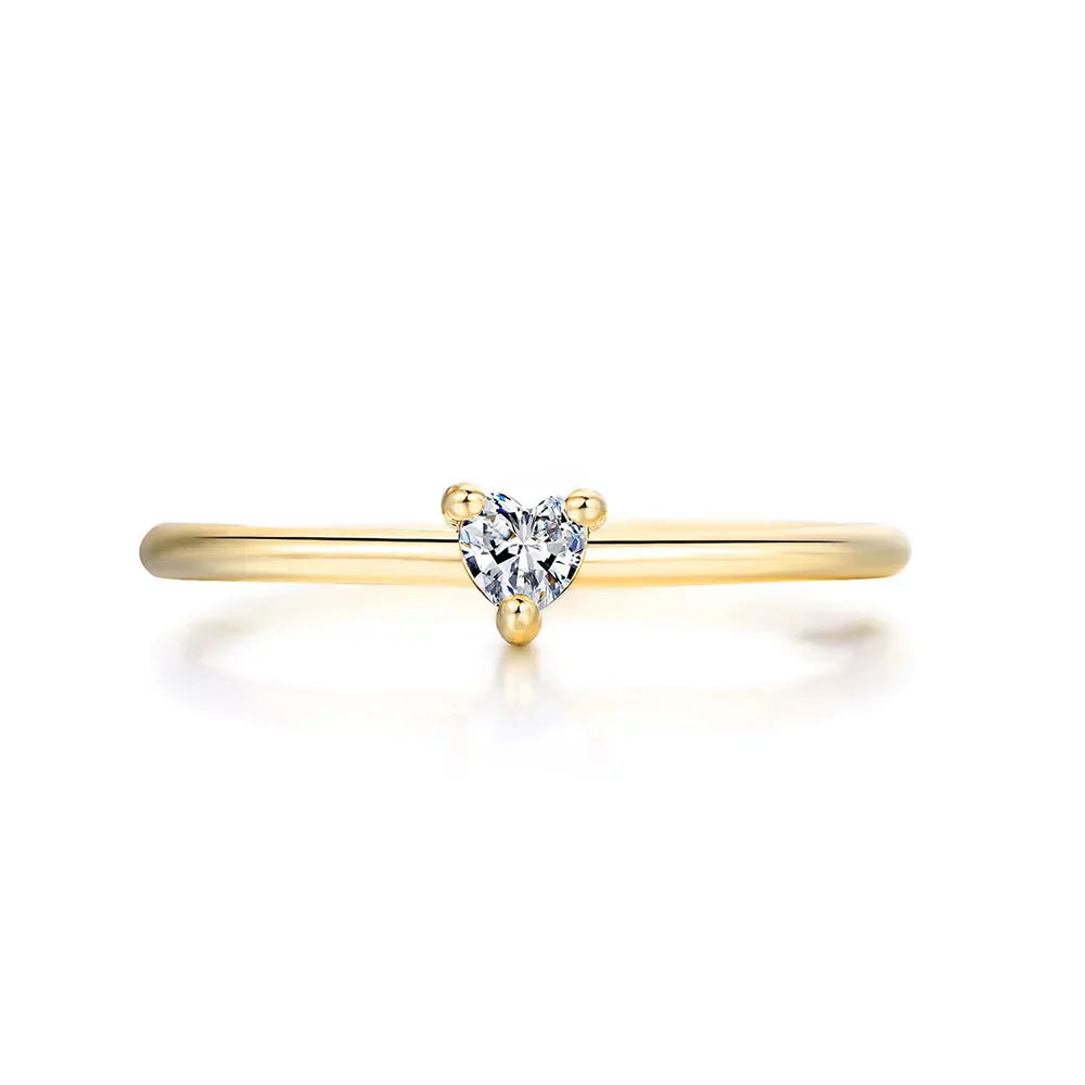 Bague de fiançailles en or cœur élégant avec diamant de zircon cubique, plaquage or 14K – design minimaliste et raffiné pour un engagement intemporel - La Petite Rebelle