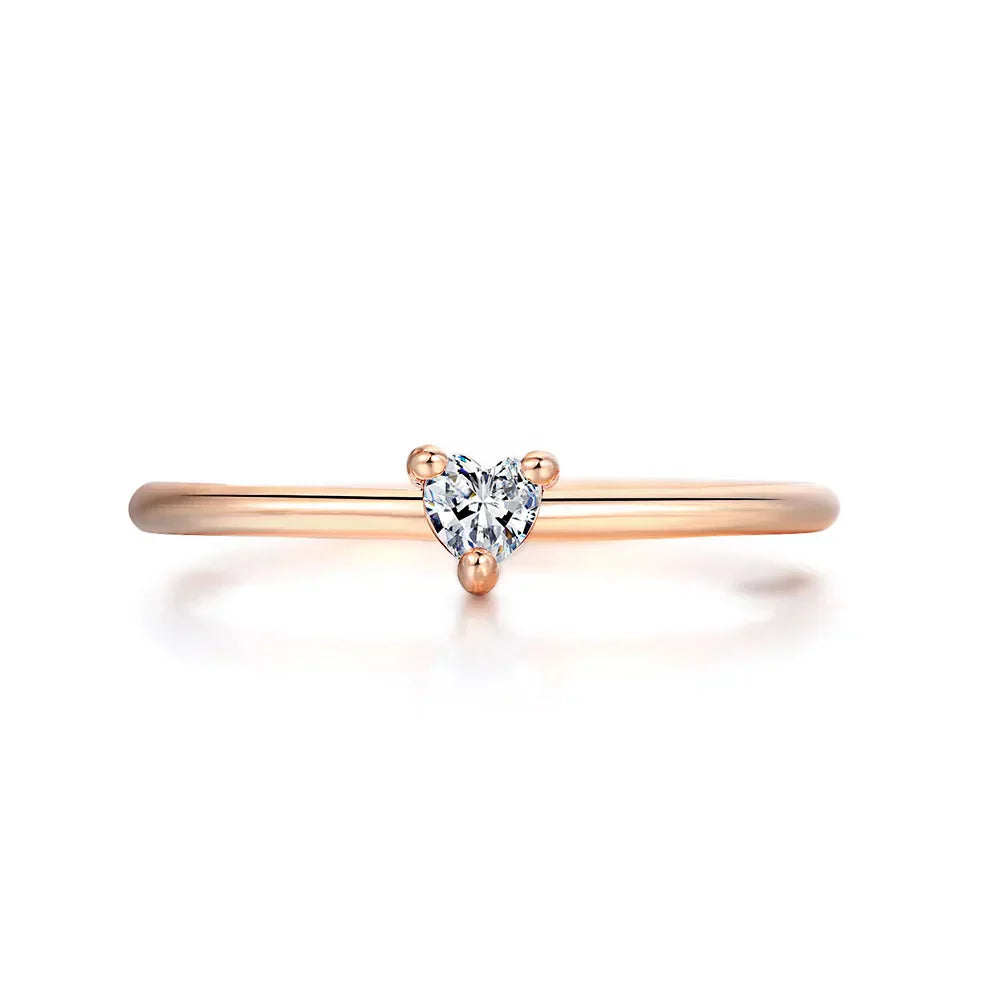 Bague de fiançailles en or rosé cœur élégant, diamant de zircon cubique, plaquage or rosé 14K, un choix raffiné pour les moments précieux - La Petite Rebelle