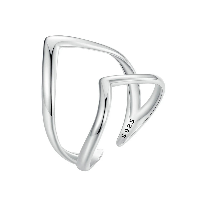 Bague ouverte en argent sterling 925 avec entaille simple et plaquage or blanc 18K, design moderne et raffiné pour un look élégant - La Petite Rebelle