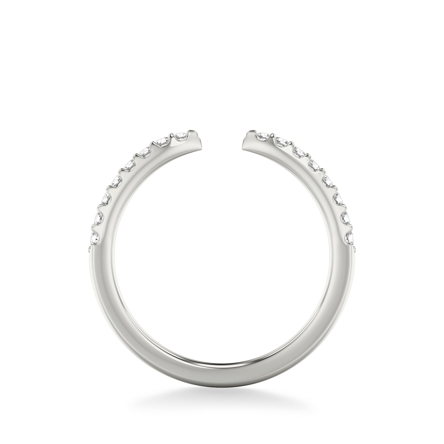 Bague ouverte en argent sterling 925 vue de côté, avec ses diamants zircon finement sertis, offrant une touche de glamour avec son plaquage or blanc 18K - La Petite Rebelle