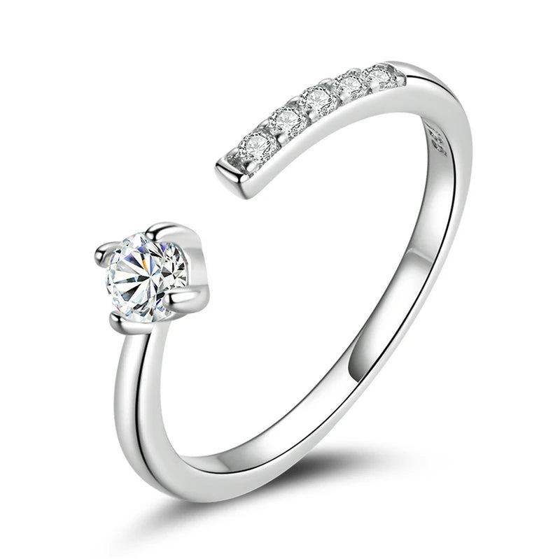 Bague ouverte en or blanc 18K avec zircon, luxe et simplicité en argent sterling 925, brillance ultime pour un look sophistiqué - la-petite-rebelle