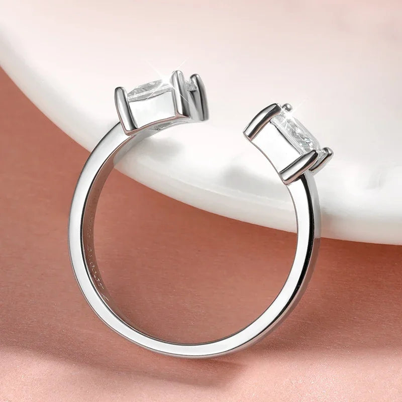 Bague ouverte en or duo de moissanites cubiques, parfaite pour toute occasion, plaqué or blanc 18K - la petite rebelle