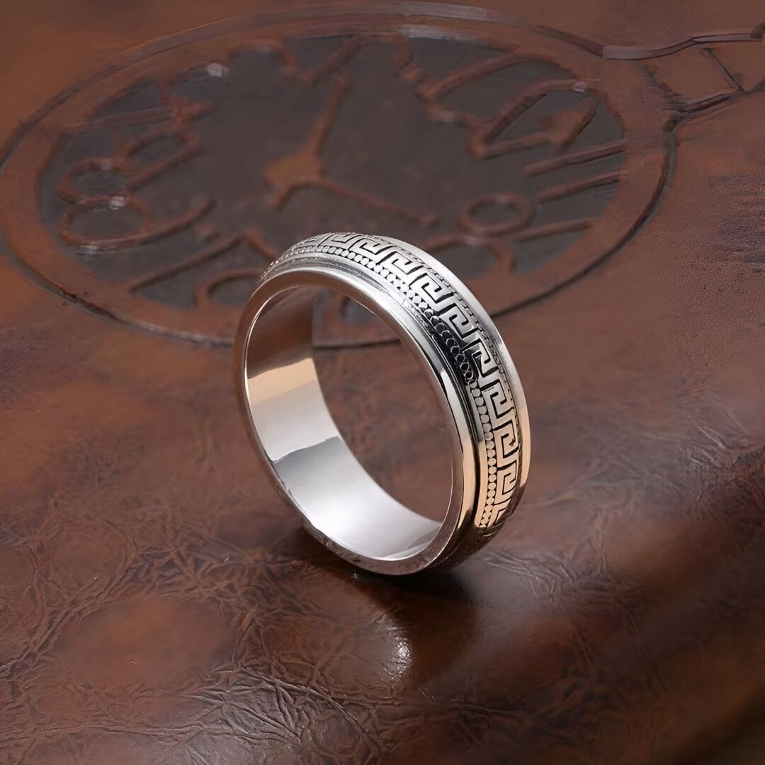 Bague rotative anti-stress en argent 925 et platine debout.