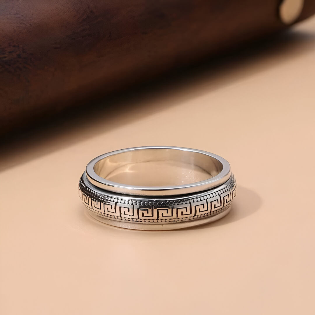 Bague rotative anti-stress en argent 925 et platine vue de face.