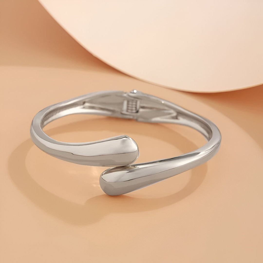 Bracelet courbe sculpté en argent or blanc 14K, diamètre de 6 cm pour femme