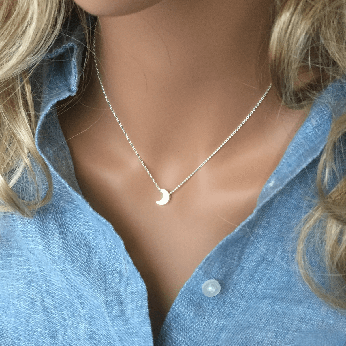 Collier Fantaisie Lune Lunara Plaqué Or Blanc