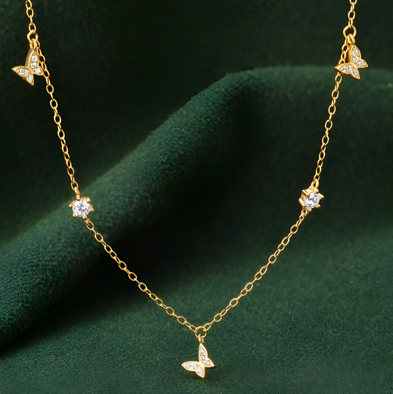 Collier Fantaisie Papillons Éclat Doré
