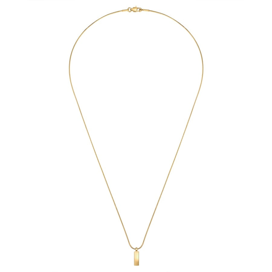 Pendentif rectangulaire en acier et or jaune vue en gros plan.