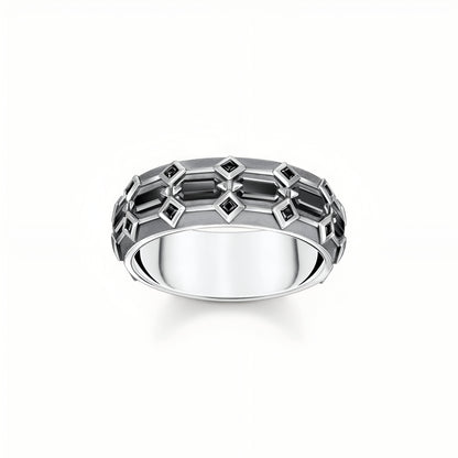 BAGUE MOTIF ARCHITECTONIQUE EN ARGENT OXYDÉ