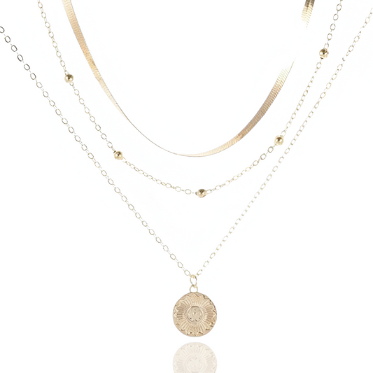 COLLIER MULTIRANG MÉDAILLON SOLAIRE EN OR