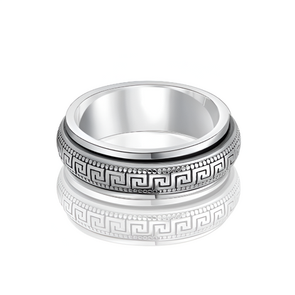 BAGUE MOTIF GREC EN ARGENT BROSSÉ
