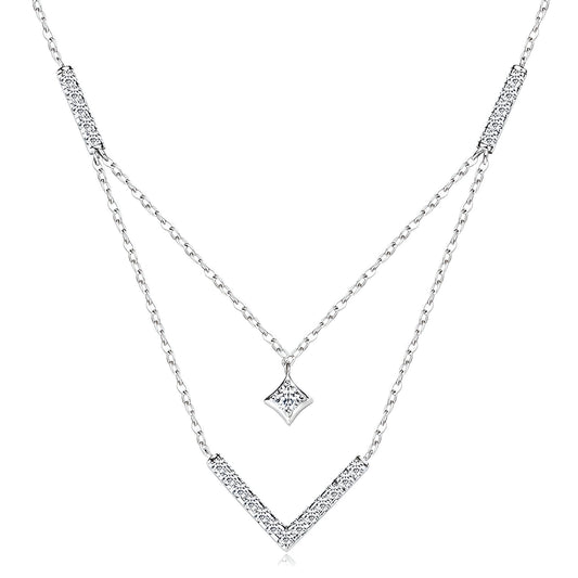 COLLIER DOUBLE CHAÎNE ÉCLATS D’ARGENT