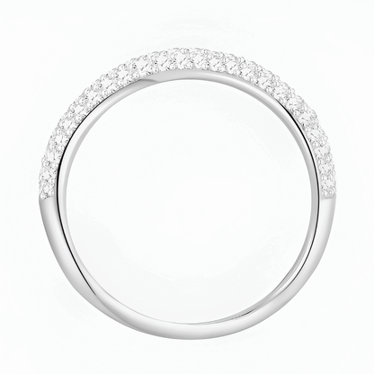 Vue latérale de l’alliance courbée pas chère pour femme en argent 925 et or blanc 18K, ornée de diamants moissanite brillants, bague parfaite comme idée de cadeau pour fête des mères