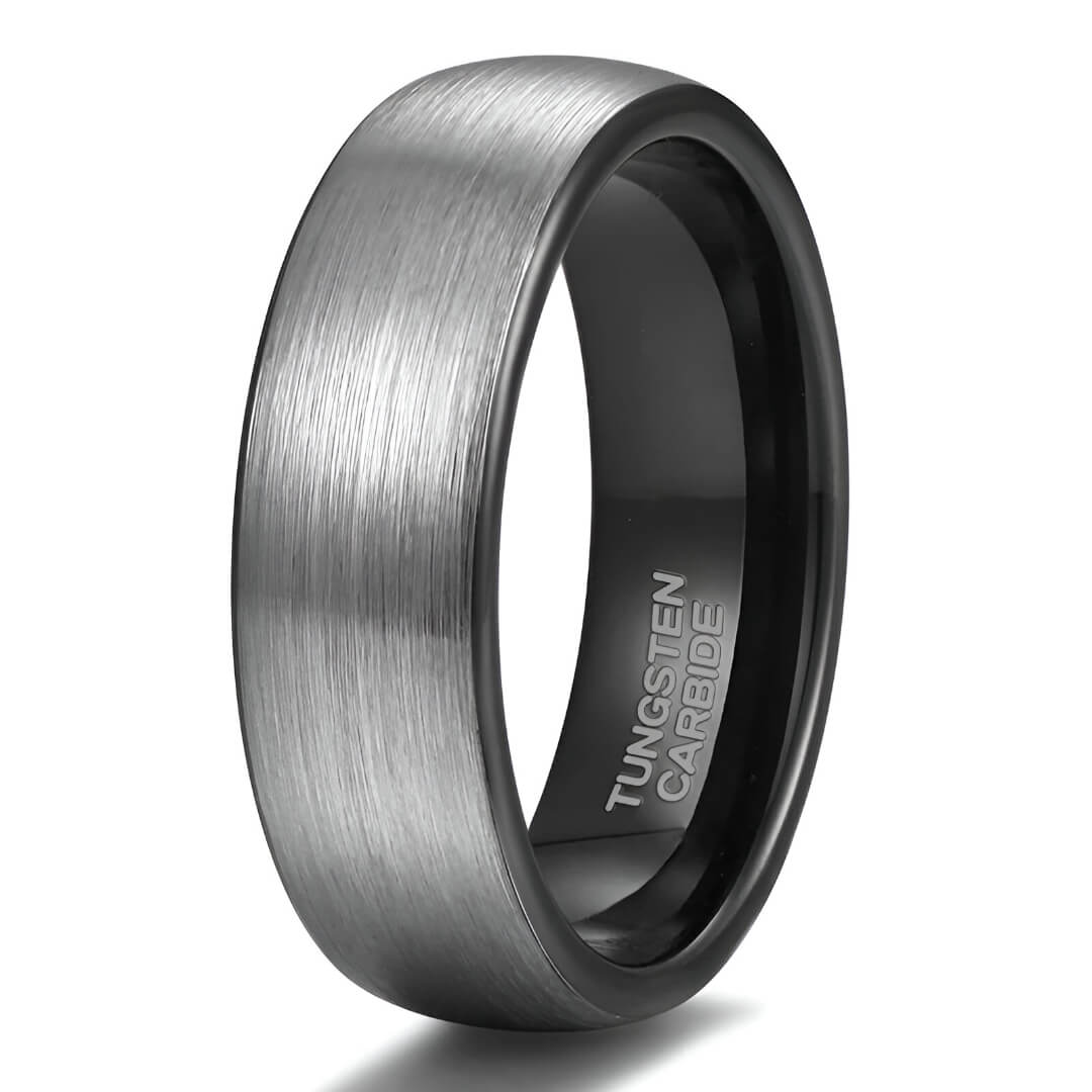 Alliance demi-jonc en tungstène blanc de 6 mm sur fond blanc.