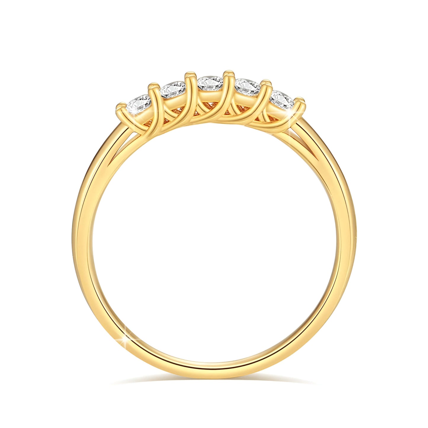 Alliance semi-éternité cinq diamants scintillants de 0.05CT Solara en or jaune 14K vue latérale.
