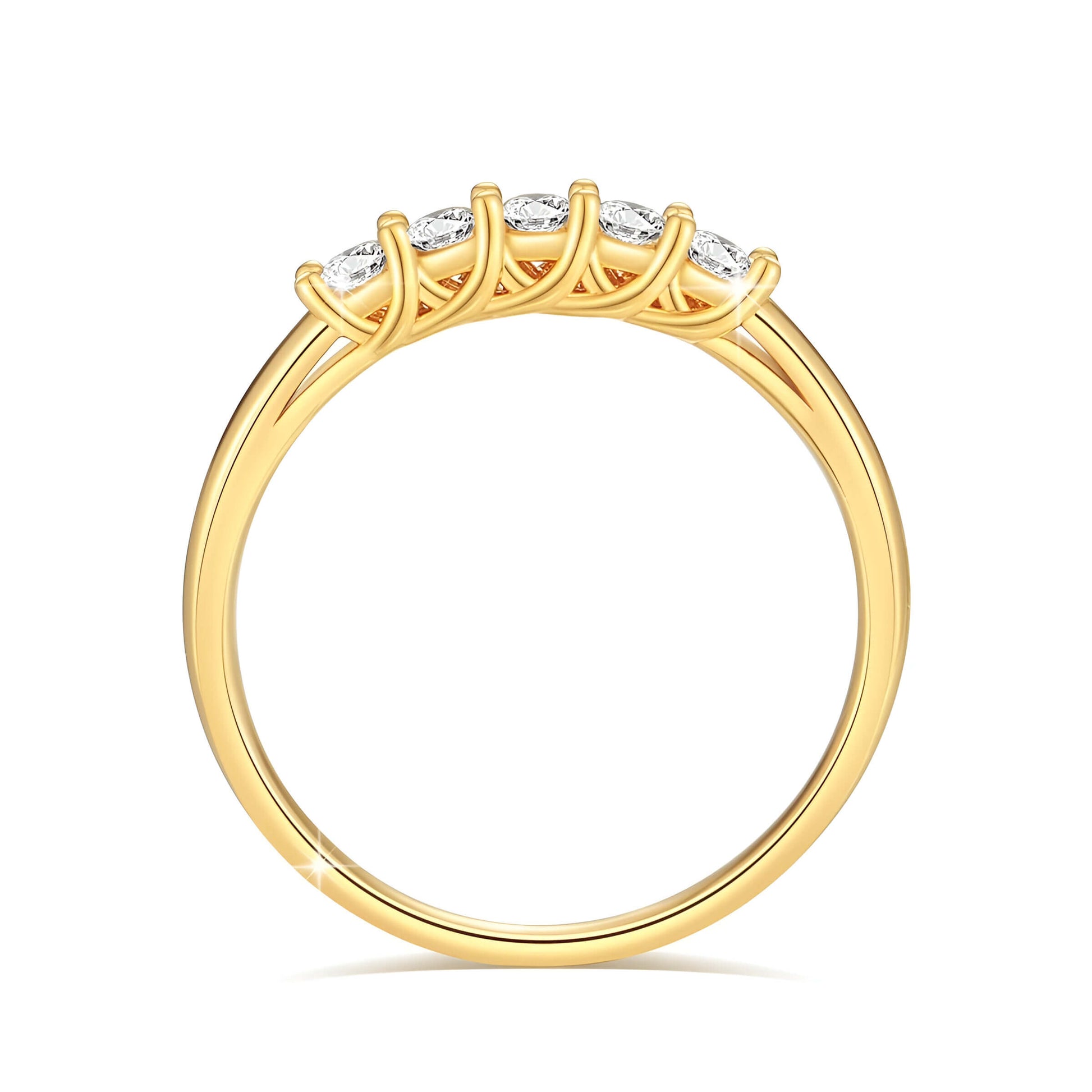 Alliance semi-éternité cinq diamants scintillants de 0.05CT Solara en or jaune 14K vue latérale.
