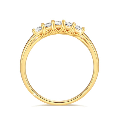 Alliance semi-éternité cinq diamants scintillants de 0.05CT Solara en or jaune 14K vue latérale.