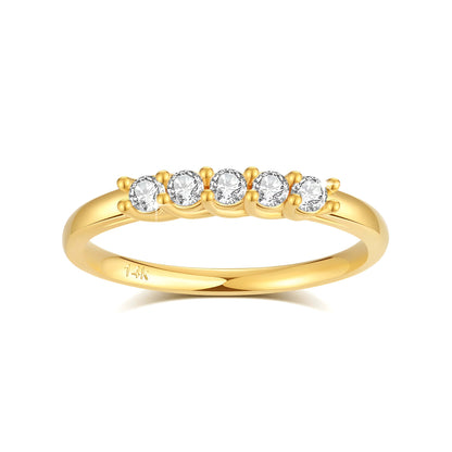 Alliance semi-éternité cinq diamants 0.05CT Solara en or jaune 14K sur fond blanc.