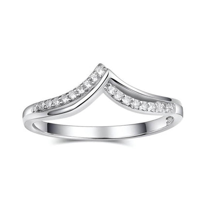 Alliance V Ophelia en argent sterling 925 plaqué or blanc et diamants vue de face.