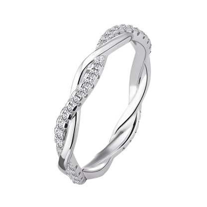 Vue de face de l'alliance zirconium enlacé en argent 925, pavée diamants zircon éclatants, bague pas cher pour femme idéale de mariage ou d'engagement 