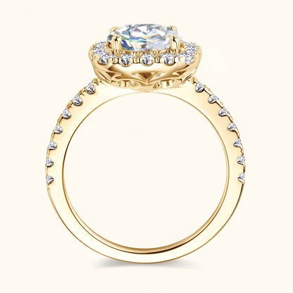 Bague auréole de pierres Moira en argent sterling 925 plaqué or jaune et diamants vue latérale.