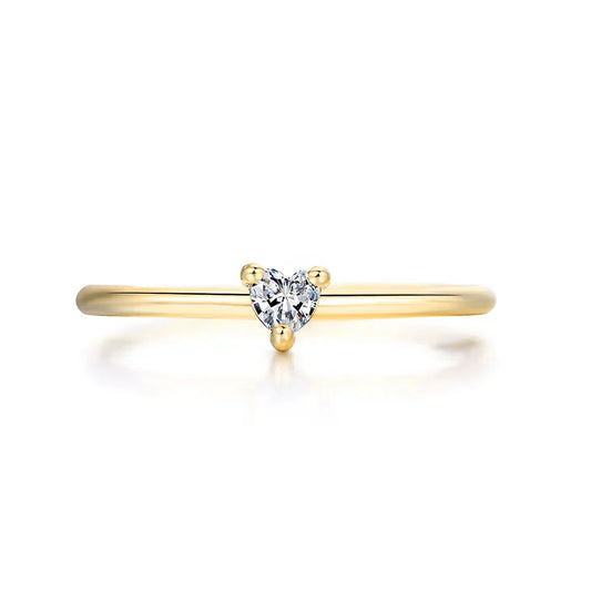 Bague de fiançailles en or cœur élégant avec diamant de zircon cubique, plaquage or 14K – design minimaliste et raffiné pour un engagement intemporel - La Petite Rebelle