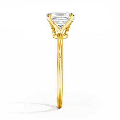 Bague de mariage diamant rond serti griffes Elyss en or jaune 14K rayonnant vue de profil.