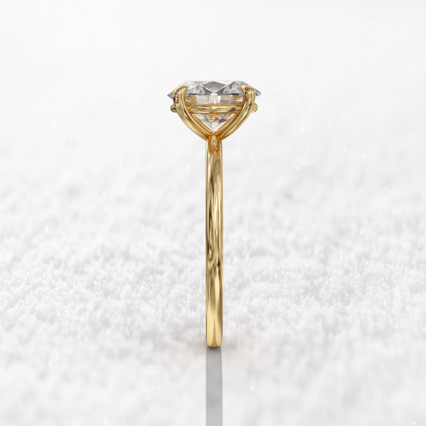 Bague d'engagement fine diamant ovale 3ct scintillant Mira en argent 925 plaqué or jaune vue de profil.