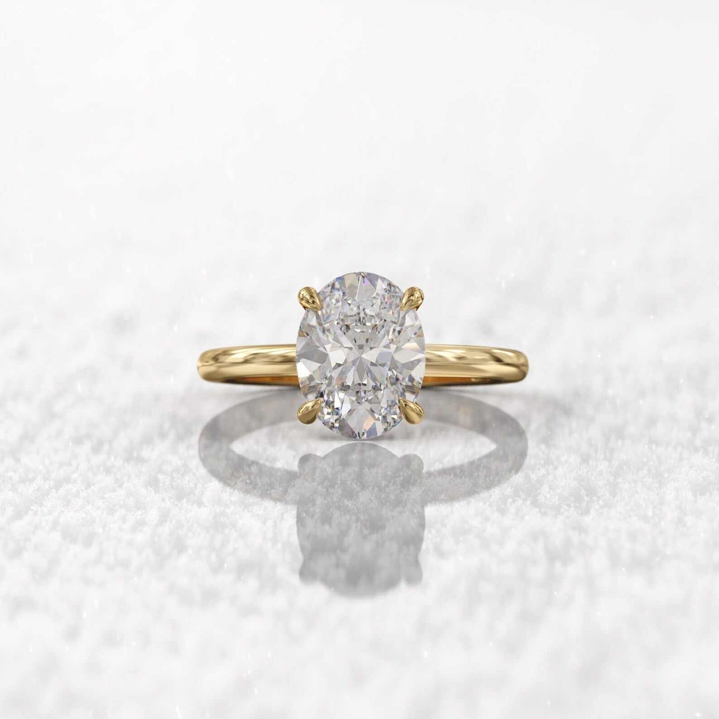 Bague d'engagement fine diamant ovale 3ct Mira en argent 925 plaqué or jaune vue de face.