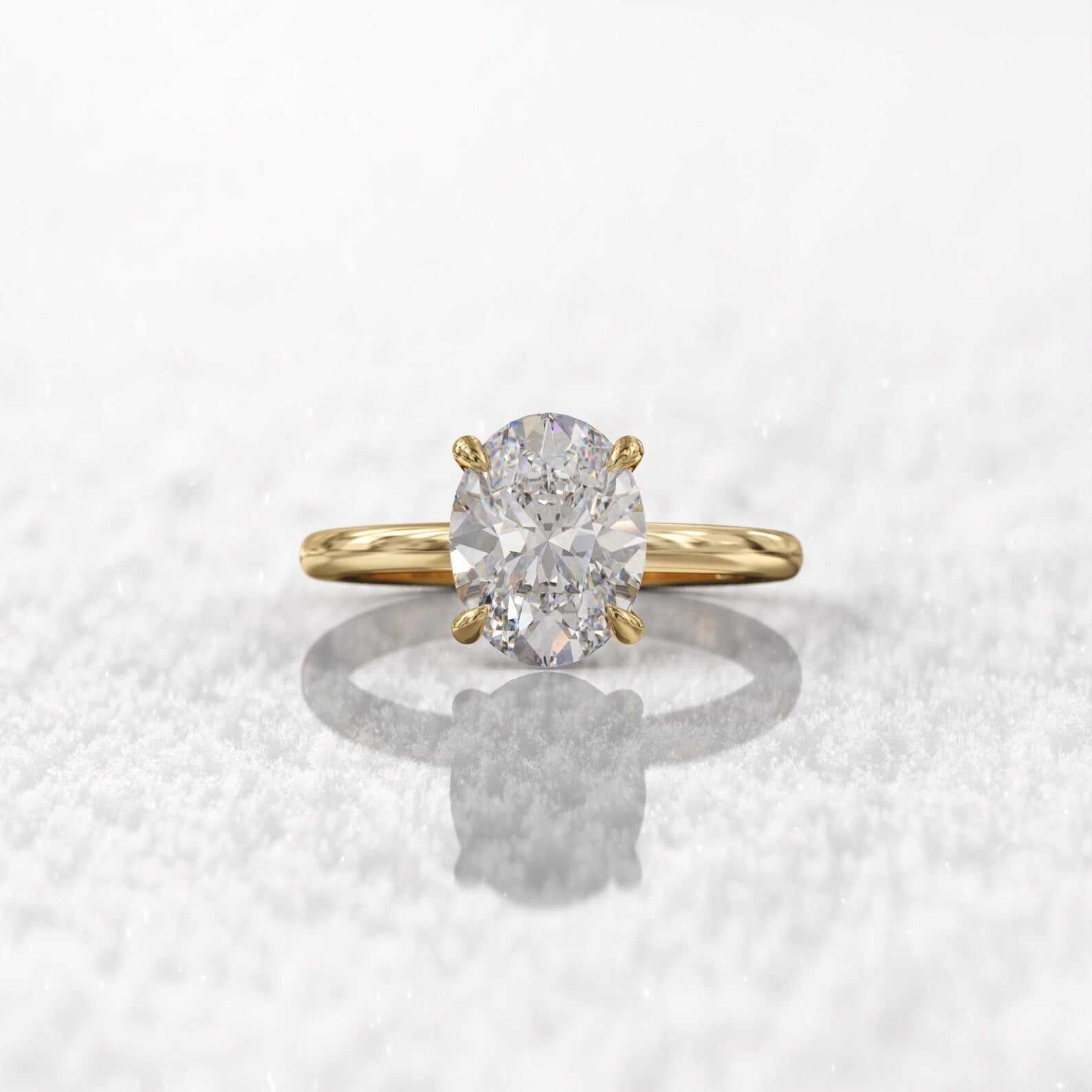 Bague d'engagement fine diamant ovale 3ct Mira en argent 925 plaqué or jaune vue de face.