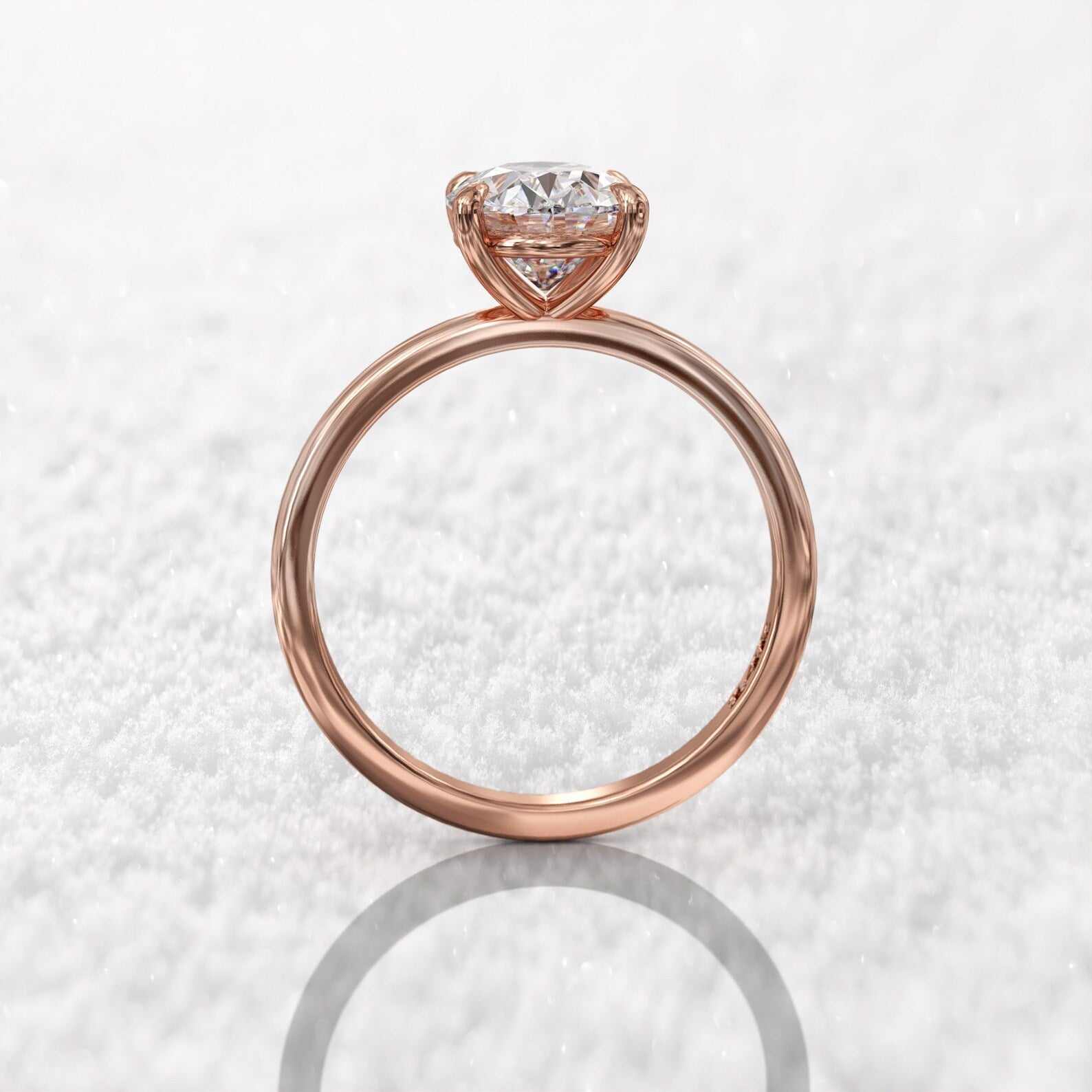 Bague d'engagement fine diamant ovale 3ct Mira en argent 925 plaqué or rosé féminin vue latérale.