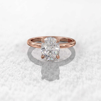 Bague d'engagement fine diamant ovale 3ct Mira en argent 925 plaqué or rosé tendre à plat.