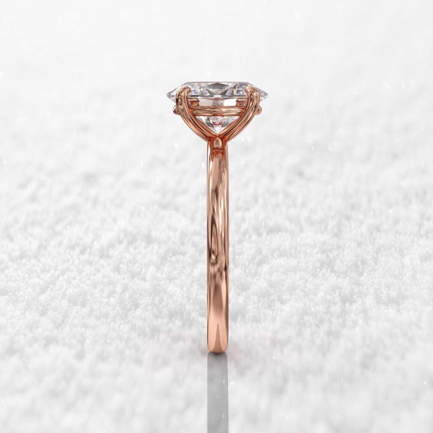 Bague d'engagement fine diamant ovale 3ct Mira en argent sterling 925 plaqué or rosé vue de profil.