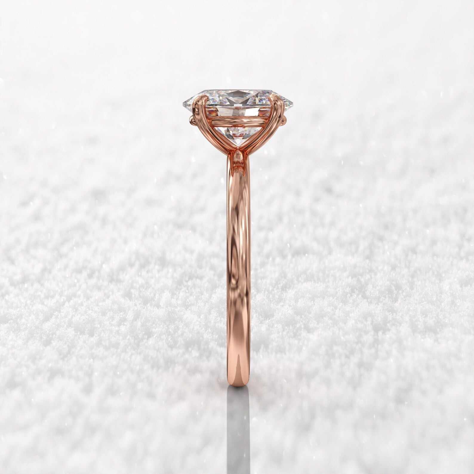 Bague d'engagement fine diamant ovale 3ct Mira en argent sterling 925 plaqué or rosé vue de profil.