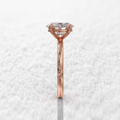 Bague d'engagement fine diamant ovale 3ct Mira en argent sterling 925 plaqué or rosé vue de profil.