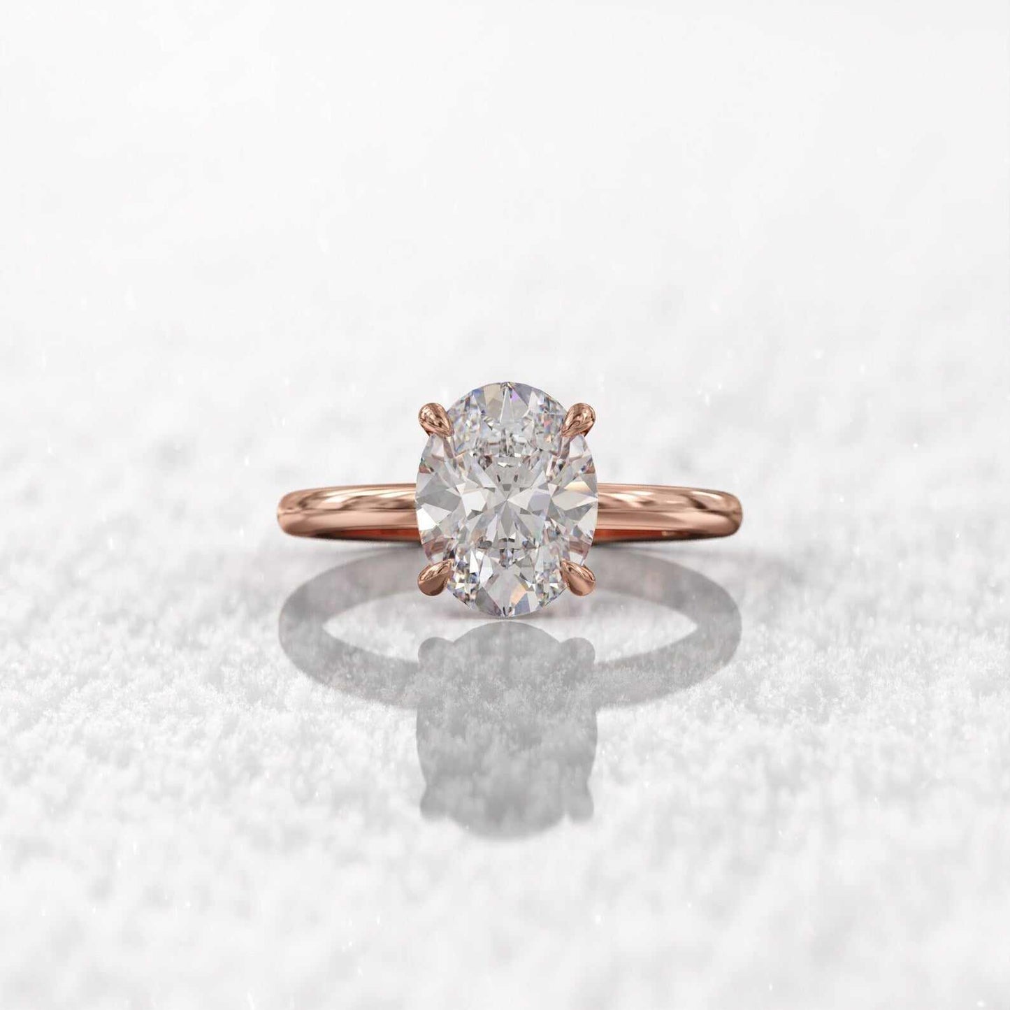 Bague d'engagement fine diamant ovale 3ct Mira en argent 925 plaqué or rosé vue de face.
