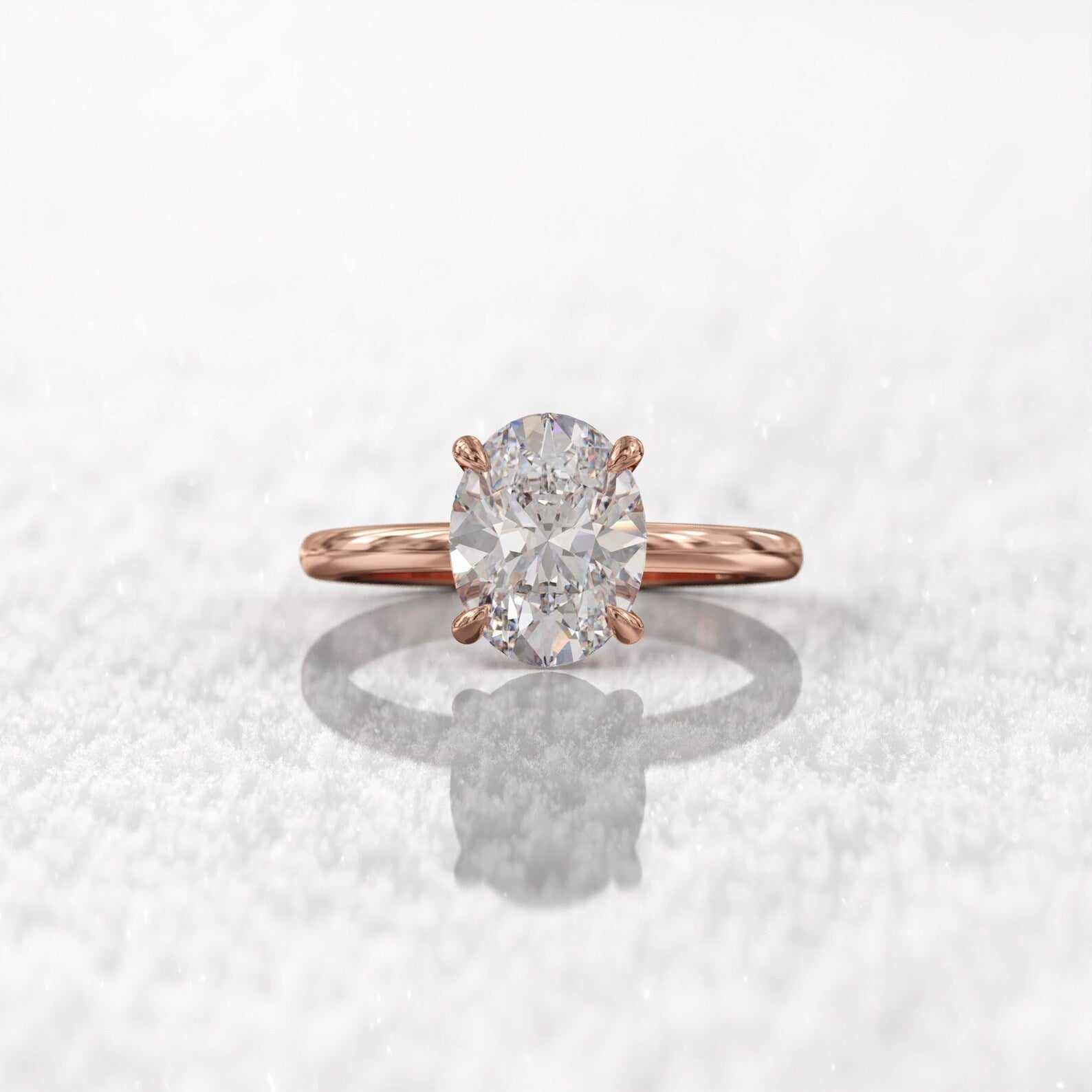 Bague d'engagement fine diamant ovale 3ct Mira en argent 925 plaqué or rosé vue de face.