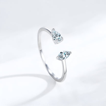 Bague ouverte en argent sterling 925 éclats perpendiculaires, portée debout avec éclat des diamants en zircon, plaquée or blanc 18K, idéale pour les femmes modernes - La Petite Rebelle