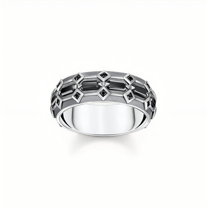 BAGUE MOTIF ARCHITECTONIQUE EN ARGENT OXYDÉ LA PETITE REBELLE