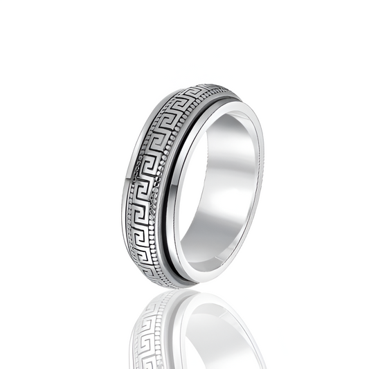 BAGUE MOTIF GREC EN ARGENT BROSSÉ LA PETITE REBELLE