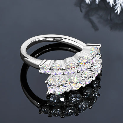Bague ouverte dix diamants Pandora en argent 925 plaqué or blanc discret vue de côté.